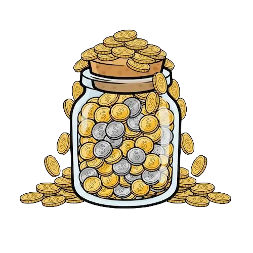 An overflowing coin jar